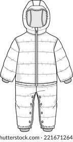 KID BOYS WEAR  COSY SNOW SUIT ALL IN ONE FLAT ILLUSTRATION SKETCH VECTOR