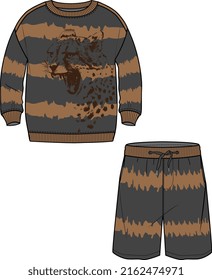 KID BOYS WEAR SWEAT SET LEOPARD PRINT AND SKIN PATTERN VECTOR