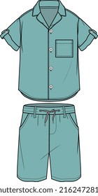 KID BOYS WEAR TEE AND PAJAMA SHORT SET VECTOR