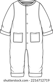 KID BOYS WEAR UTILITY BOILER SUIT ALL IN ONE FLAT ILLUSTRATION SKETCH VECTOR