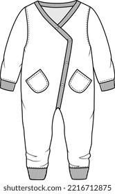 KID BOYS WEAR UTILITY BOILER SUIT ALL IN ONE FLAT ILLUSTRATION SKETCH VECTOR