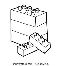 bloque de construcción de ladrillo de niño rompecabezas linearato de juguete ilustración vectorial plantilla de diseño de ícono con estilo dibujado a mano de contorno para libro de educación y colorido