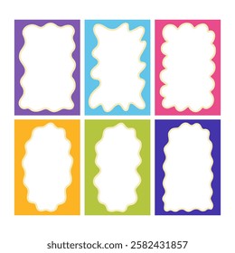 Kid Bright Wave Scallop Edge Frame. Cute Color Retro Box Shape. Vector Funky Banner