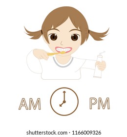 Kid brush teeth day and night time