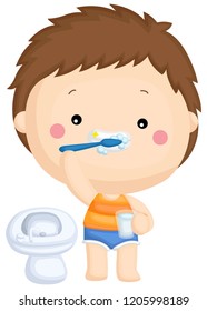 A kid brushing his teeth