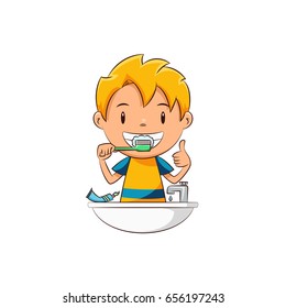 Kid Brushing Teeth Stock Vector (Royalty Free) 656197243 | Shutterstock