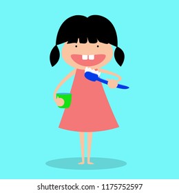 kid brushing teeth. vector illustration.