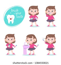 kid brushing teeth vector illustration isolated