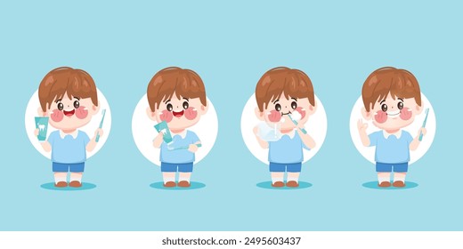 kid brushing teeth vector illustration isolated