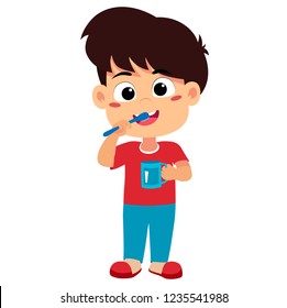 kid brushing teeth.Vector and illustration.