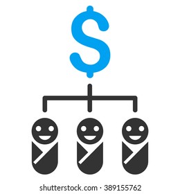 Kid Budget vector icon. Style is bicolor flat symbol, blue and gray colors, white background.