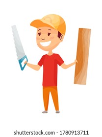 Kid builder. Little worker in helmet. Children