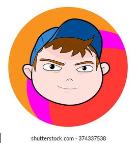 Kid With Cap (smiling expression), a hand drawn vector illustration of a kid wearing blue cap, smiling.