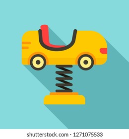 Kid car on spring icon. Flat illustration of kid car on spring vector icon for web design