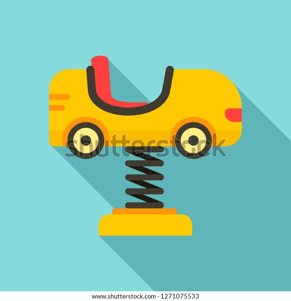 Kid car on spring icon. Flat\
illustration of kid car on spring vector icon for web\
design