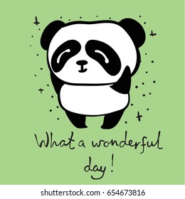 Kid card with cute doodle panda bear and funny lettering