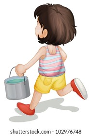 kid carrying a bucket of paint