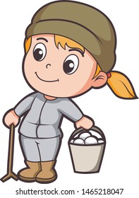 kid cartoon character carrying a snow bucket