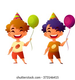 Kid Cartoon Character. Cute Boy with balloons Vector Illustration