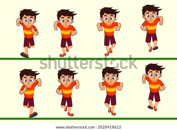 Kid Cartoon Character Front run cycle, frame\
by frame loopable vector file ready for 2D animation, easy editable\
source file for motion graphics, infographics, animated video,\
explanatory, E-learning