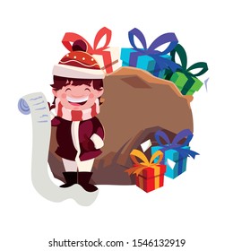 kid cartoon design, Merry christmas season decoration card invitation celebration and holiday theme Vector illustration