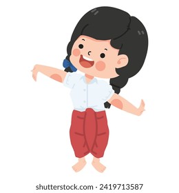 Kid Cartoon girl student Thai Dance