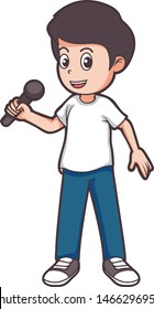 kid cartoon happy singing holding michrophone