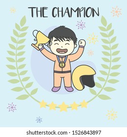 Kid The Champion Get Medals Win the racing. Vector illustration