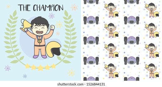 Kid The Champion Get Medals Win the racing. Vector illustration and pattern