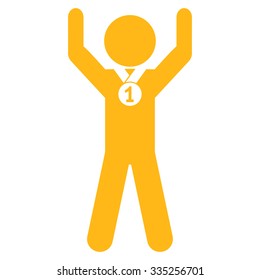 Kid Champion vector icon. Style is flat symbol, yellow color, rounded angles, white background.