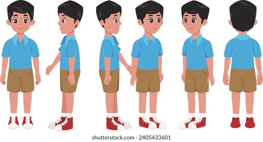 Kid character with blue shirt, Elementary school kid.