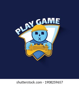 Kid character with play games symbol for gaming logo, hold a joystick concept