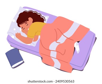 Dormir caracteres en clase elemental. El Niño Se Relaja En Una Colorida Mata En El Acogedor Salón De Clases, Creando Un Ambiente Tranquilo Para Rejuvenecer El Descanso De Día. Ilustración de vectores de personas de caricatura