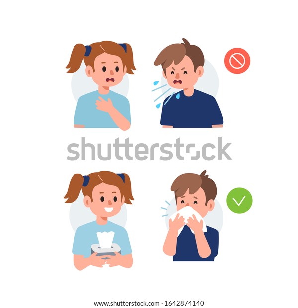 Kid Character Sneezing Coughing Right Wrong Stock Vector (Royalty Free ...