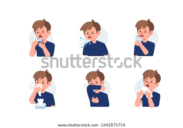 Kid Character Sneezing and Coughing Right\
and Wrong. Medical Recommendation How to Sneeze Properly.\
Prevention against Virus and Infection. Hygiene Concept.  Flat\
Cartoon Vector\
Illustration.