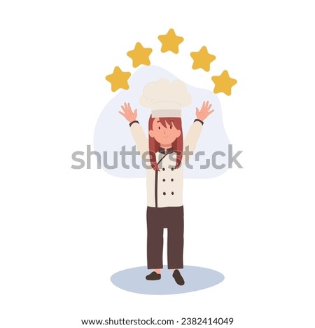 Kid Chef with 5 Stars. Young Gourmet Chef Celebrating 5-Star Review 