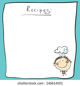 kid chef cooking cartoon recipe illustration drawn hand little fingers drawn doodle juvenile in a chef's cap kid chef cooking cartoon recipe illustration drawn hand little adorable juvenile facial chi