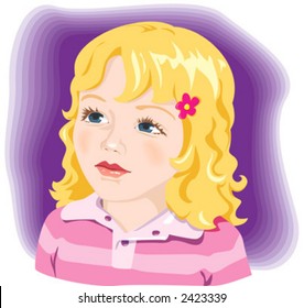 Kid, child, adorable little girl with blond hair and blue eyes. Vector illustration