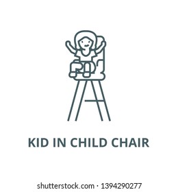 Kid in child chair vector line icon, linear concept, outline sign, symbol