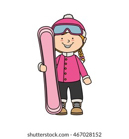 kid child girl smile snowboard winter sport jacket hat clothing snow  vector graphic isolated and flat illustration