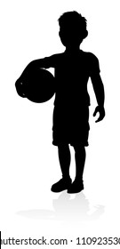 A kid or child in silhouette playing 