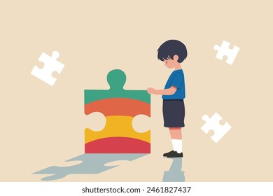 kid - children with colorful puzzle - jigsaw, social connection concept, school friendship - diversity