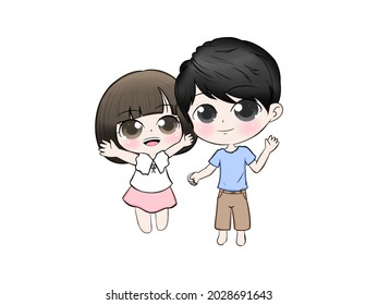 kid  children girl and boy sibling cute cartoon mascot brother sister