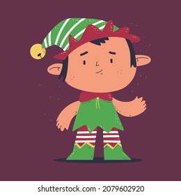 Kid in Christmas elf costume vector cartoon character isolated on background.