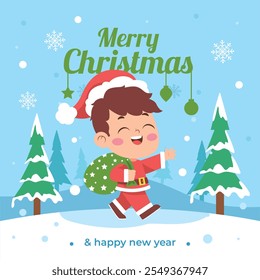 Vector de fondo de ilustraciones planas de Navidad para niños