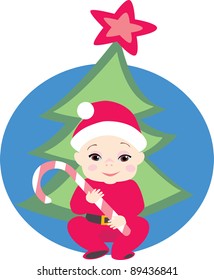 The kid and a Christmas tree