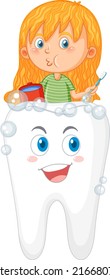 Kid cleaning humna teeth isolated illustration