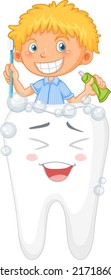 Kid cleaning humna teeth isolated illustration