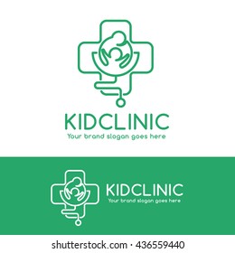 Kid Clinic Logo, Parent and Child in Cross Symbol with Stethoscope