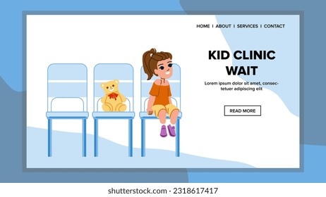 kid clinic wait vector. child doctor, patient room, health family, care ing, woman pediatrician kid clinic wait web flat cartoon illustration